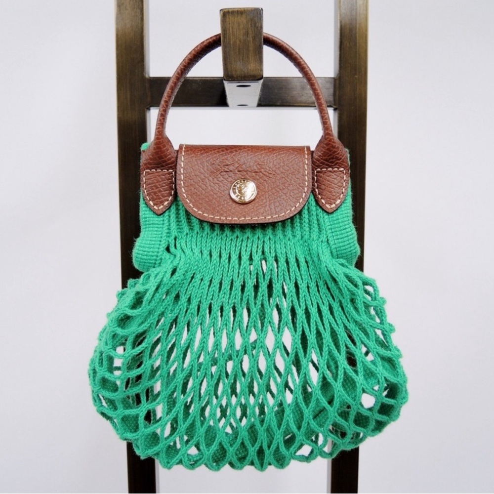 NWT • Longchamp • Rare Le Pliage Small Filet Knit Shoulder Bag in Kelly Green